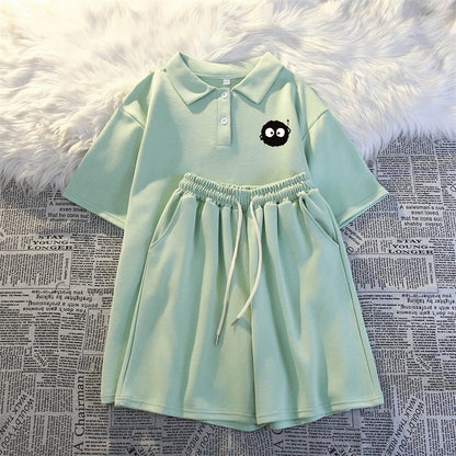 2024 new summer short-sleeved shorts two-piece suit for women fashionable summer student running loose casual sportswear