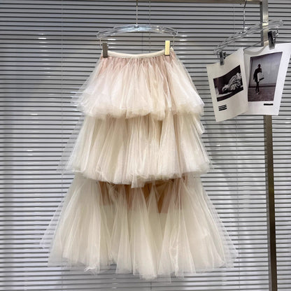 Popular online style, 2026 Spring New Arrival, Sweet Ballet Style Multi-Layer Cake Skirt, Elastic Waist, Mesh Long Skirt, Puffy Skirt
