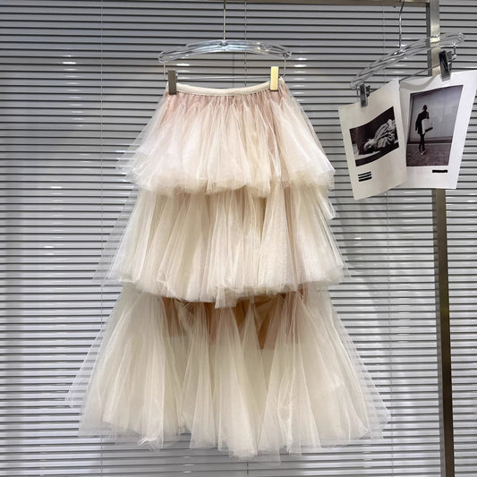 Popular online style, 2026 Spring New Arrival, Sweet Ballet Style Multi-Layer Cake Skirt, Elastic Waist, Mesh Long Skirt, Puffy Skirt