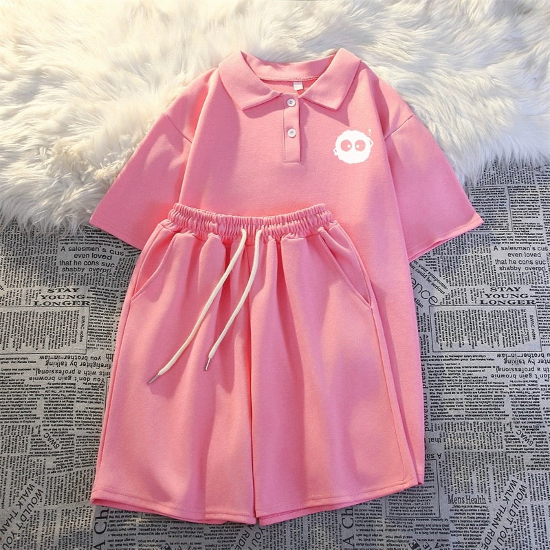 2024 new summer short-sleeved shorts two-piece suit for women fashionable summer student running loose casual sportswear