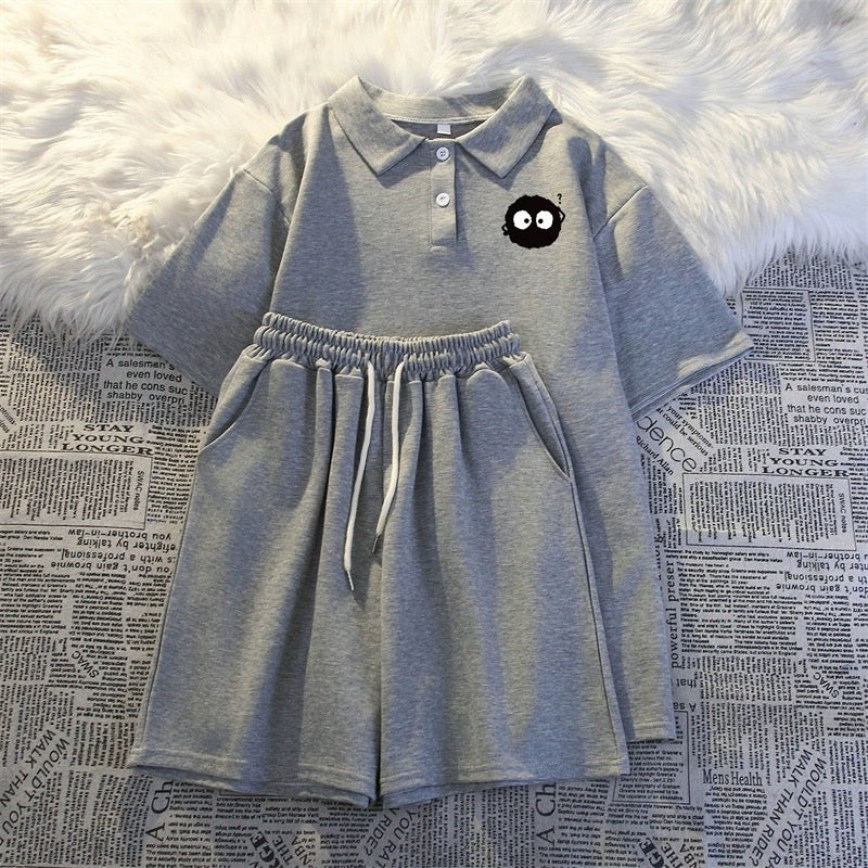 2024 new summer short-sleeved shorts two-piece suit for women fashionable summer student running loose casual sportswear