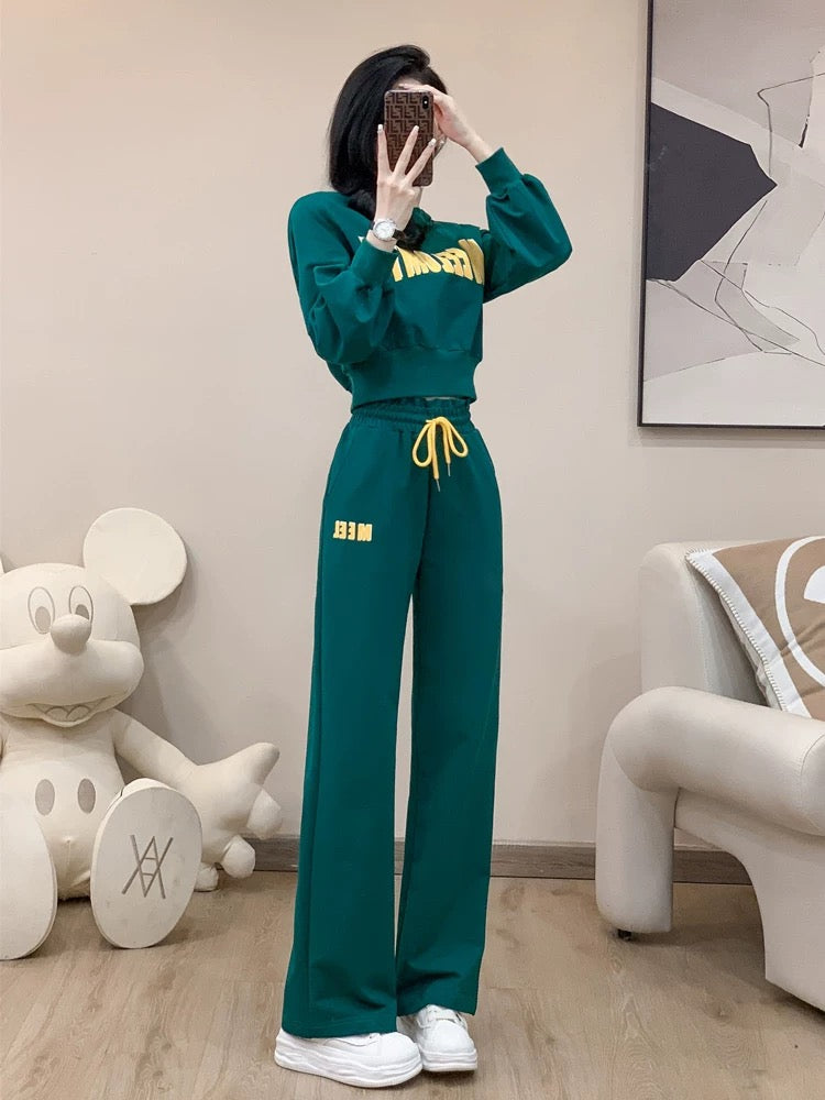 Casual sports suit for women spring and autumn 2024 new style fashionable European style plus velvet sweatshirt and pants two-piece set