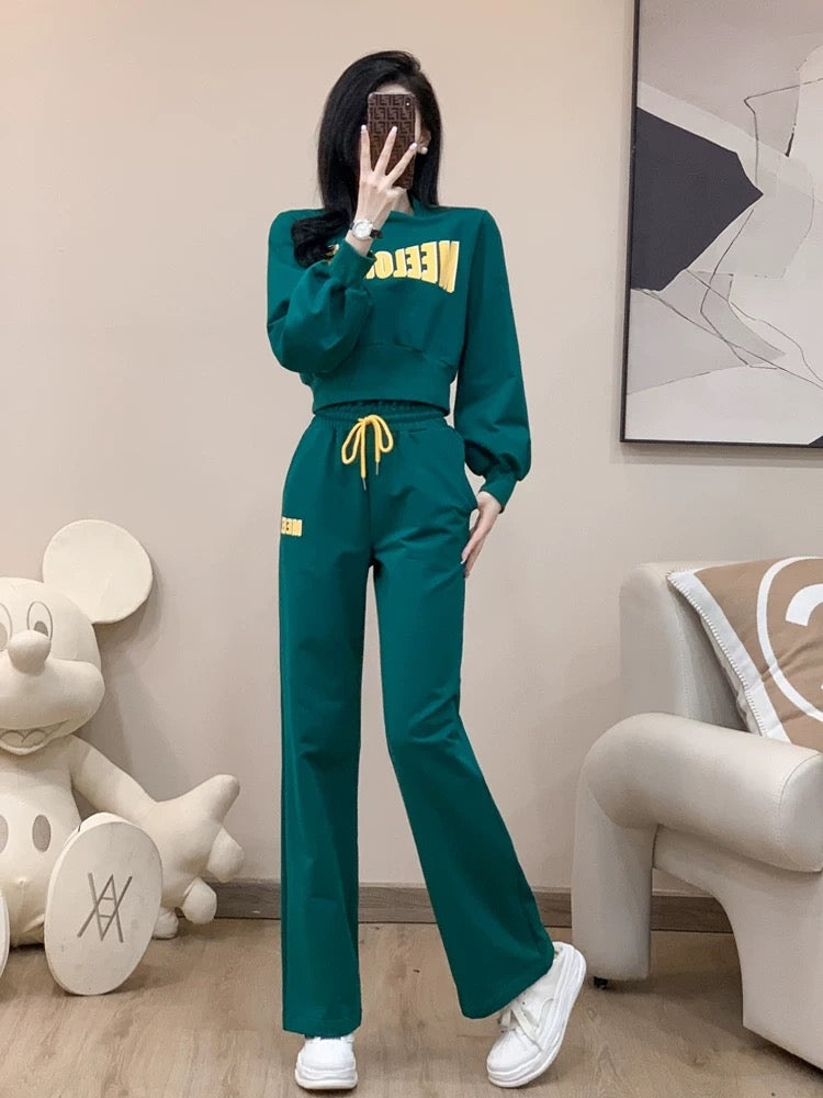 Casual sports suit for women spring and autumn 2024 new style fashionable European style plus velvet sweatshirt and pants two-piece set