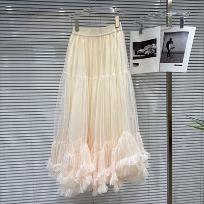 Popular online style, 2026 Spring new sweet and elegant pleated multi-layered mesh skirt, puffy midi skirt, long skirt.