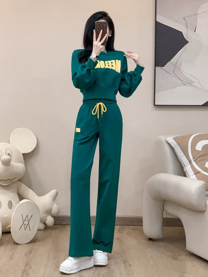 Casual sports suit for women spring and autumn 2024 new style fashionable European style plus velvet sweatshirt and pants two-piece set