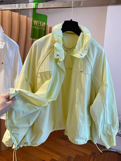 Korean high-end drawstring flower collar jacket for women Spring and Autumn 2025 new loose casual design niche tops