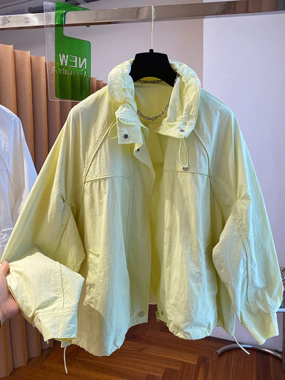 Korean high-end drawstring flower collar jacket for women Spring and Autumn 2025 new loose casual design niche tops