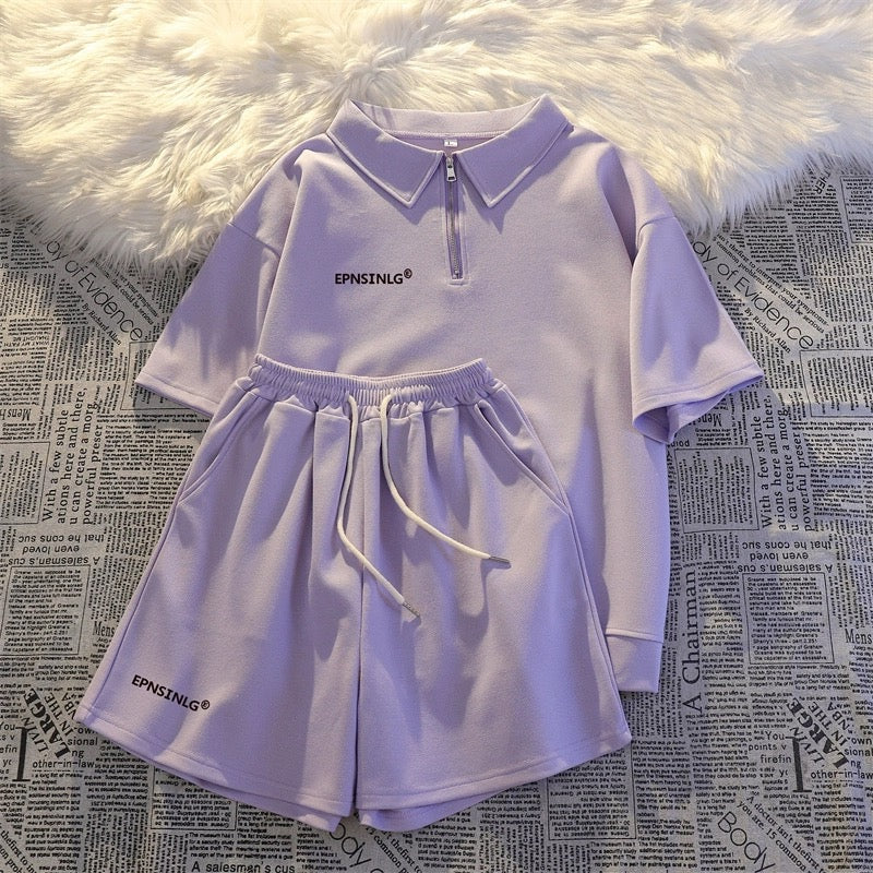 Internet celebrity sportswear suit for women summer loose casual age-reducing short-sleeved shorts fashionable salt two-piece set for small people