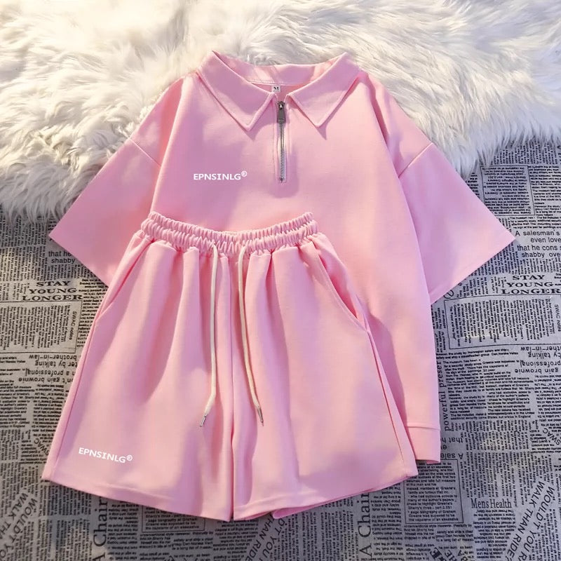 Internet celebrity sportswear suit for women summer loose casual age-reducing short-sleeved shorts fashionable salt two-piece set for small people