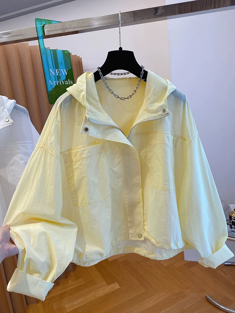 High-grade yellow hooded sun protection jacket for women in summer 2025 new loose casual versatile light sun protection shirt