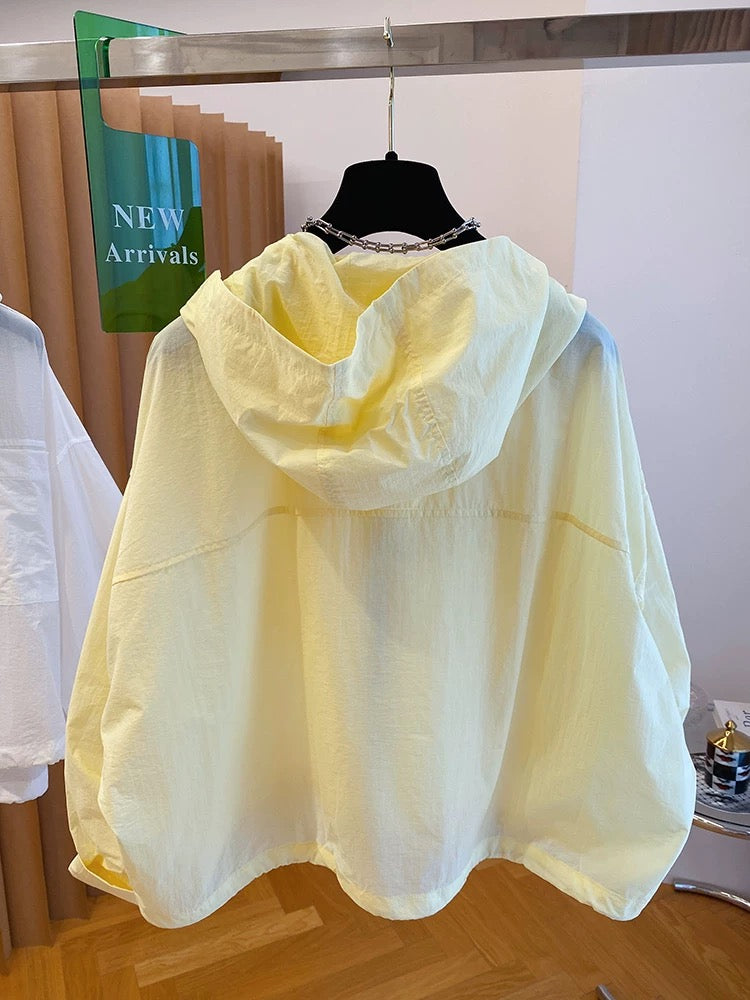 High-grade yellow hooded sun protection jacket for women in summer 2025 new loose casual versatile light sun protection shirt
