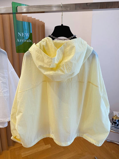 High-grade yellow hooded sun protection jacket for women in summer 2025 new loose casual versatile light sun protection shirt