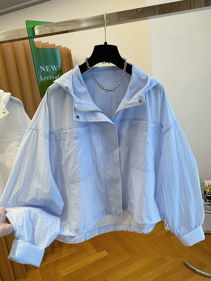 High-grade yellow hooded sun protection jacket for women in summer 2025 new loose casual versatile light sun protection shirt