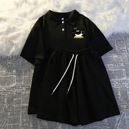 Summer polo collar short-sleeved three-quarter shorts two-piece suit for women thin casual student running sportswear for small people
