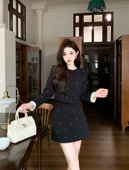 Shenzhen Nanyou designer niche celebrity small fragrance French heavy industry diamond coat A-line skirt suit autumn