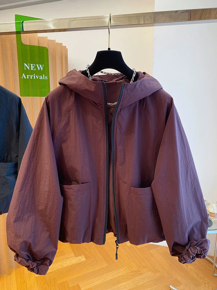 High-grade hooded zipper jacket for women Spring and Autumn 2024 new loose casual short tops for small people