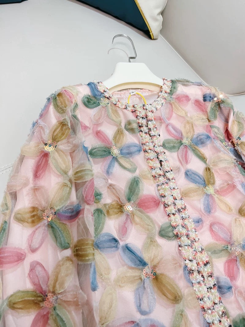 2022 early autumn new Chinese style women's clothing heavy beaded three-dimensional flower pink light luxury top short jacket women's