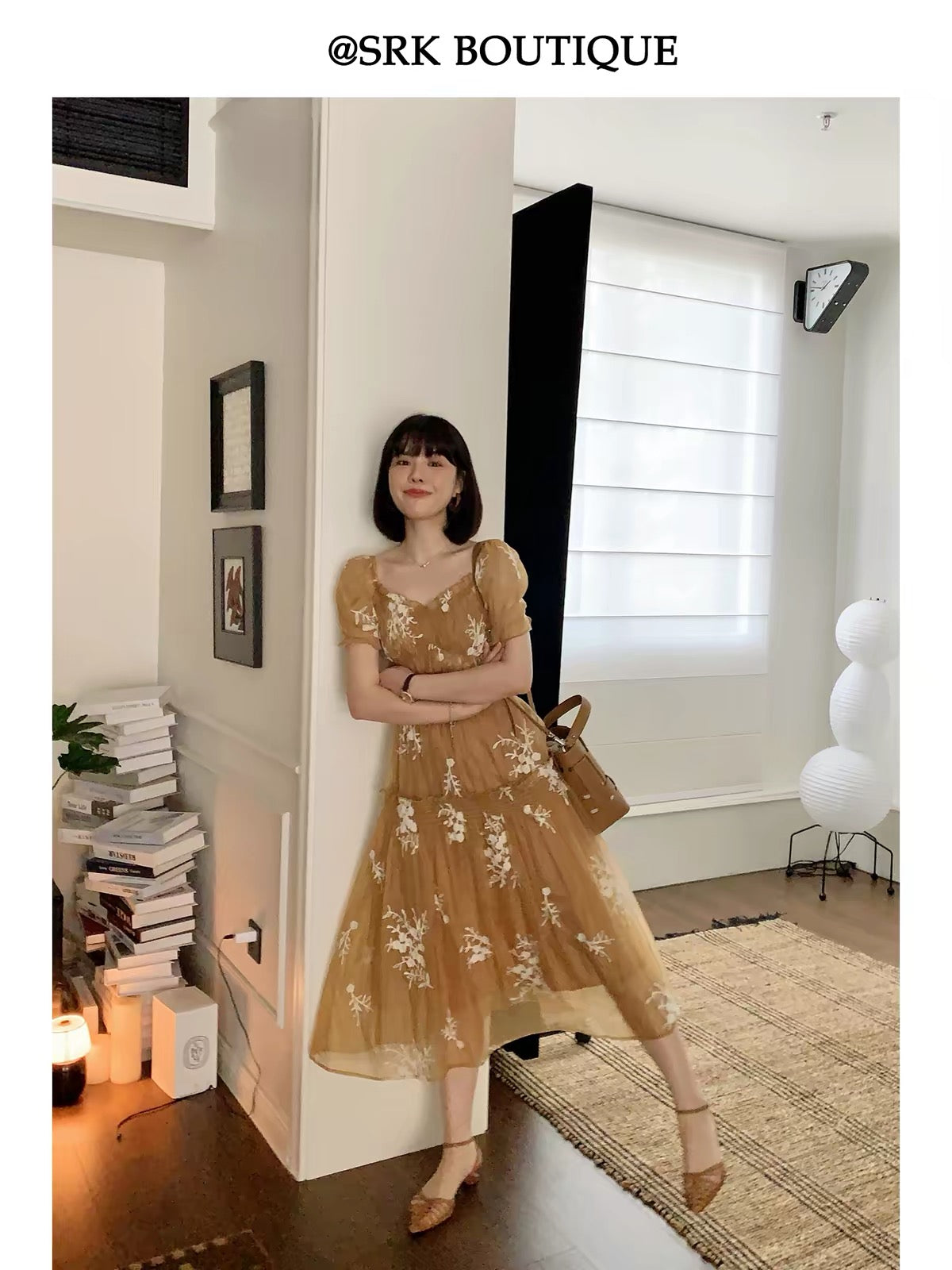 SRK French Vintage-Style Dress: Square Neck, Premium Heavy Embroidery, Waist-Cinching A-Line Silhouette with Full Skirt – New Long Dress