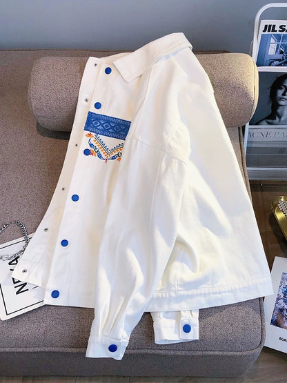 2024 Spring and Autumn New National Fashion Ethnic Style Splicing Work Jacket Couple Loose Lapel Jacket Men and Women BF Style