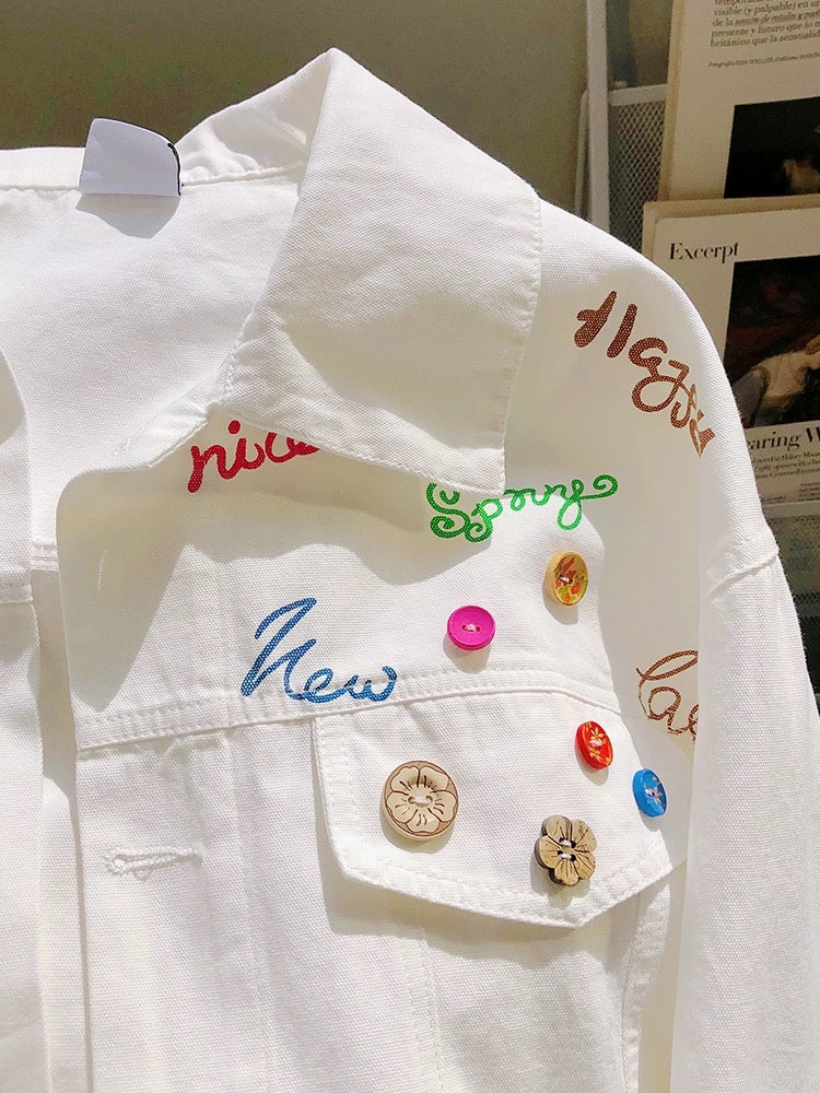 American white three-dimensional decorative denim jacket for women 2024 spring and autumn new niche high-end lapel motorcycle jacket...