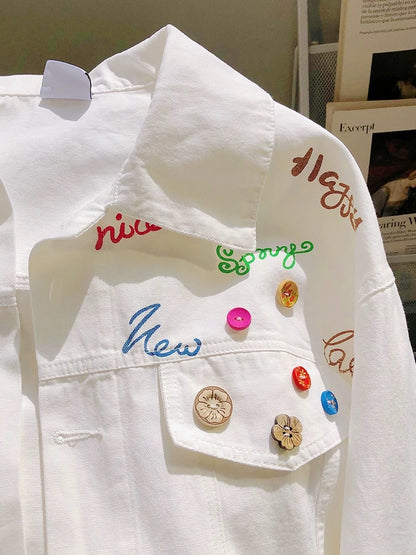 American white three-dimensional decorative denim jacket for women 2024 spring and autumn new niche high-end lapel motorcycle jacket...