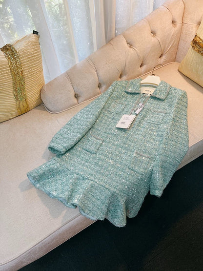 S*p Mermaid Ji heavy luxury nail diamond sequins Xiaoxiang celebrity style long sleeve autumn and winter rich daughter dress female