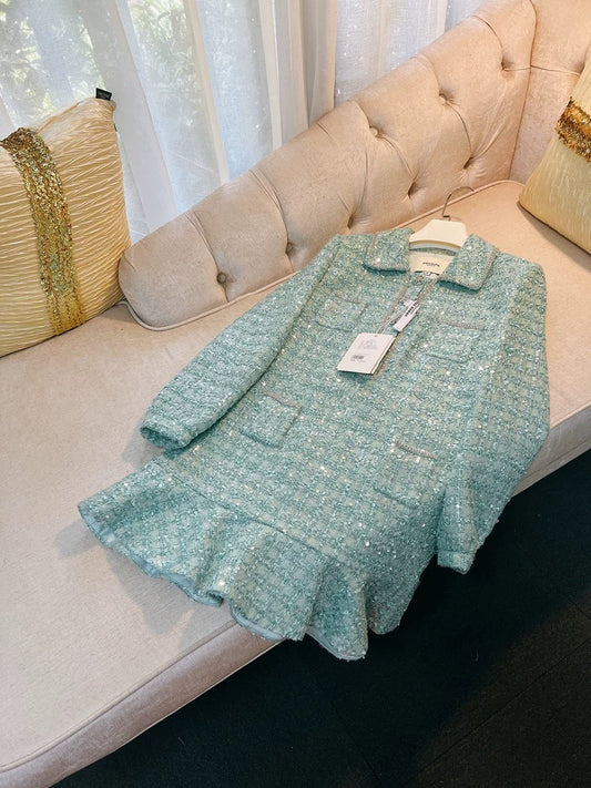 S*p Mermaid Ji heavy luxury nail diamond sequins Xiaoxiang celebrity style long sleeve autumn and winter rich daughter dress female