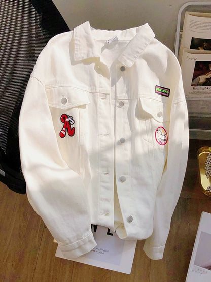 White denim jacket women's design niche spring and autumn 2024 new Korean version loose fashionable high-end top trend