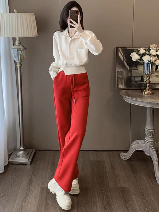 European high-end casual sports suit for women 2024 autumn new long-sleeved sweatshirt high-waisted wide-leg pants slimming two-piece set