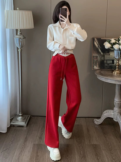 European high-end casual sports suit for women 2024 autumn new long-sleeved sweatshirt high-waisted wide-leg pants slimming two-piece set