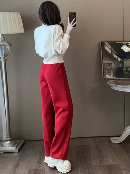 European high-end casual sports suit for women 2024 autumn new long-sleeved sweatshirt high-waisted wide-leg pants slimming two-piece set