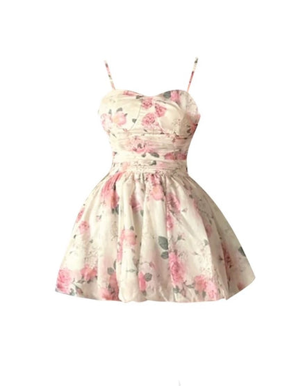 HELA Fat mm French gentle style sling floral dress female spring and summer 2024 large size pure desire waist A-line skirt