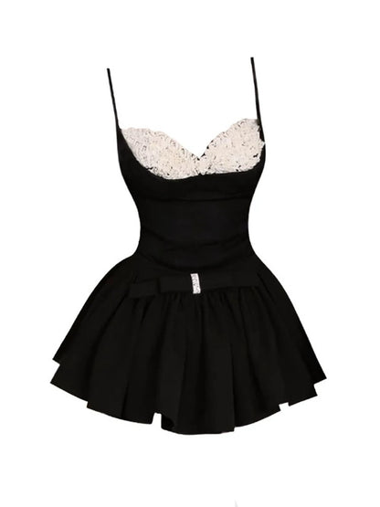 GAOSITONG Ballet style contrast color suspender top female summer 2025 sweet hot girl bow a-line skirt suit