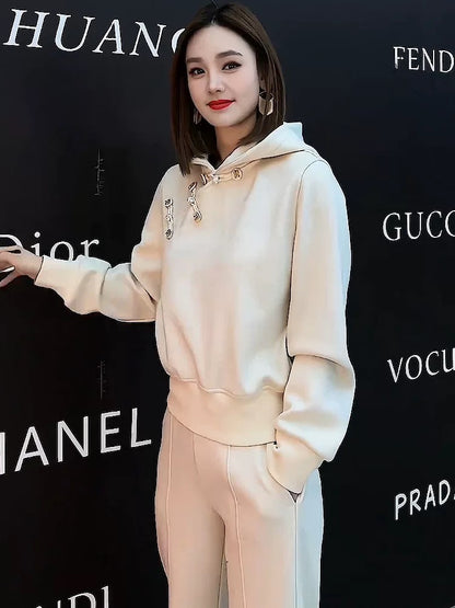 This year's popular national style disc buckle casual sports suit women's autumn 2024 fashion loose sweatshirt high-end two-piece set