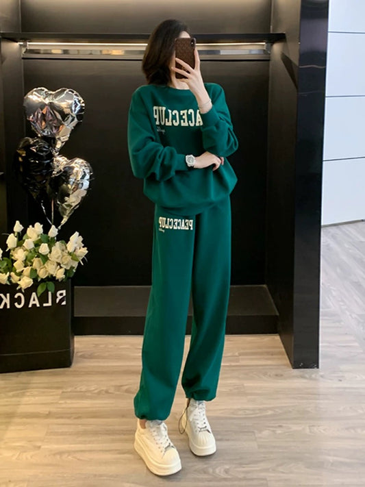 Internet celebrity street sports and leisure suit for women in spring and autumn, loose, slim, fashionable and age-reducing sweatshirt, leggings and sweatpants two-piece set
