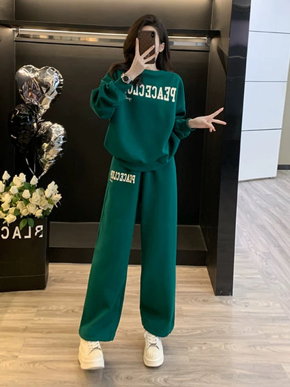 Internet celebrity street sports and leisure suit for women in spring and autumn, loose, slim, fashionable and age-reducing sweatshirt, leggings and sweatpants two-piece set