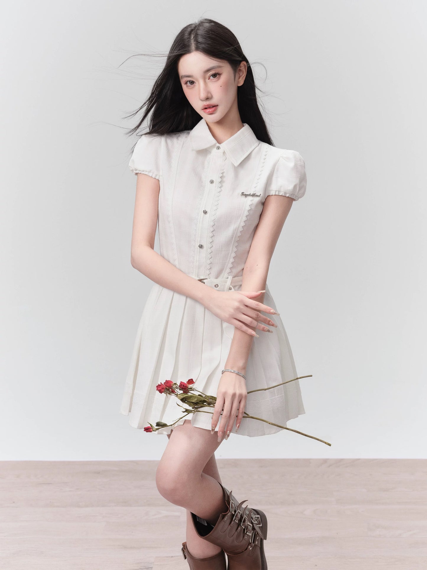 fragileheart fragile shop milk mousse preppy white shirt dress french waist dress