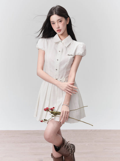 fragileheart fragile shop milk mousse preppy white shirt dress french waist dress