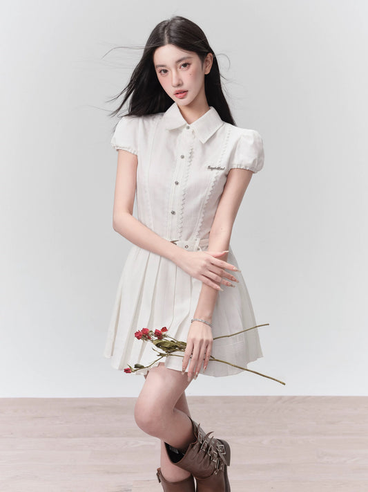 fragileheart fragile shop milk mousse preppy white shirt dress french waist dress