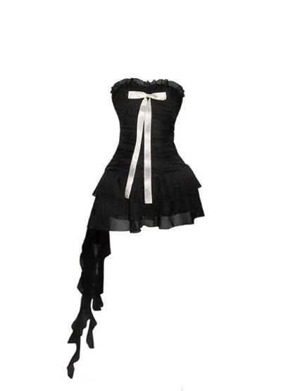 HELA fat mm sweet and spicy style bow tube top dress female summer 2024 pure desire pleated waist ribbon short skirt