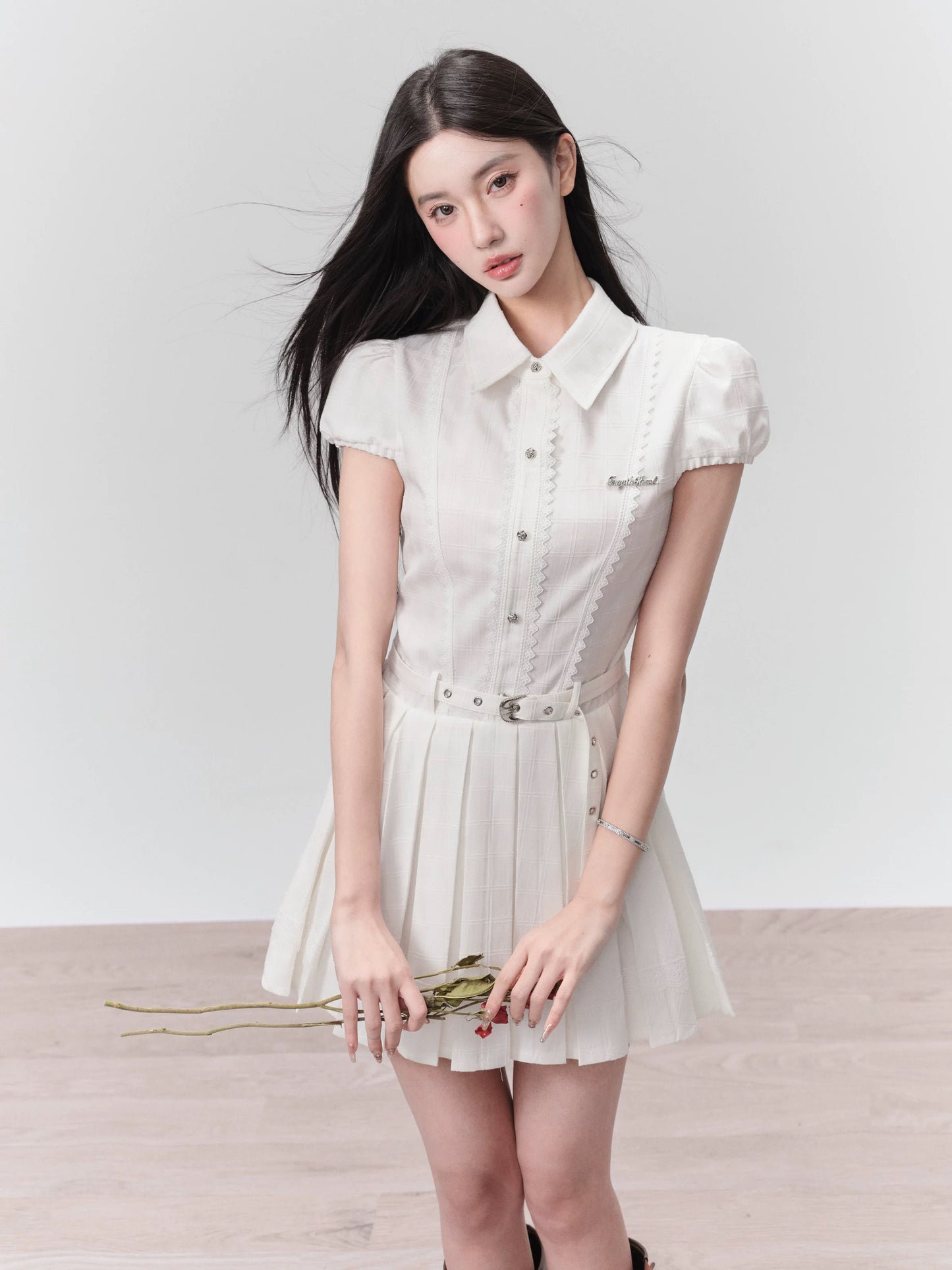 fragileheart fragile shop milk mousse preppy white shirt dress french waist dress