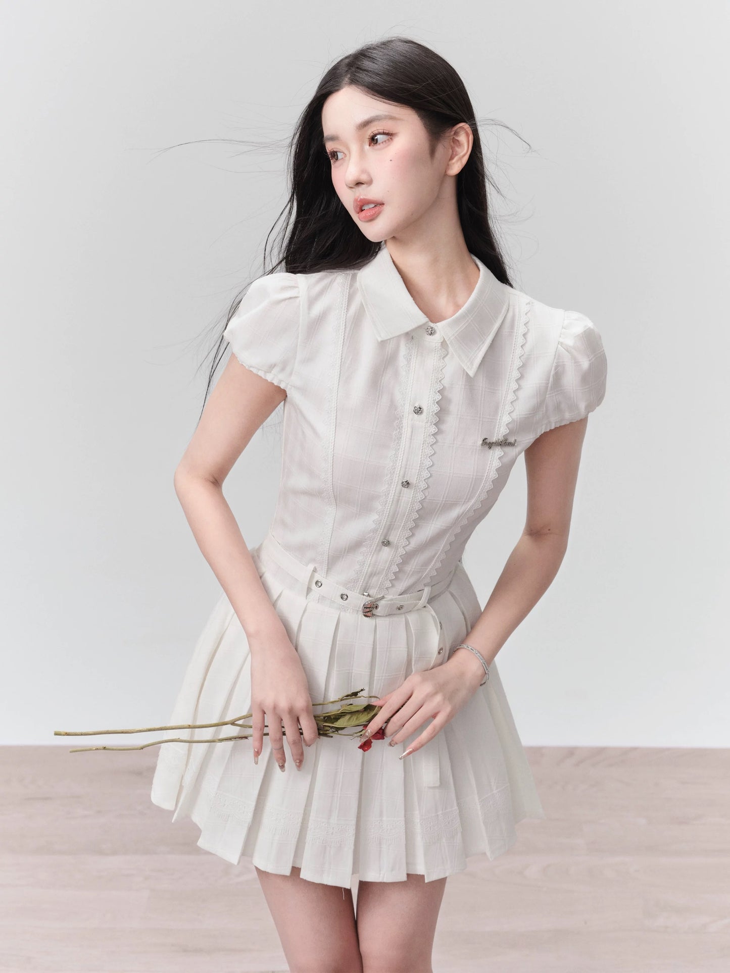 fragileheart fragile shop milk mousse preppy white shirt dress french waist dress