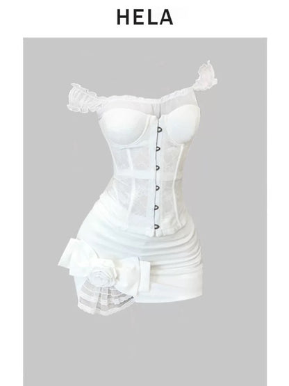 HELA fat mm pure desire hot girl one shoulder lace tube top female summer 2024 rose hip skirt suit