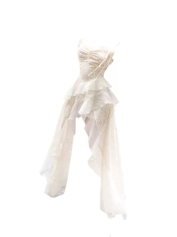 HELA fat mm pure desire design irregular suspender dress female summer 2024 ruffled waist fairy long skirt