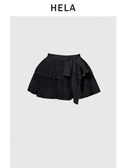 HELA fat mm pure desire style ruffled polka dot suspender top female summer 2024 bow tie skirt suit