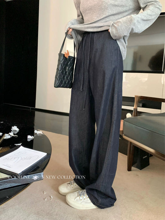 COOLLINE Lin Zixi cool summer versatile commuter thin denim trousers & linen white simple trousers for women