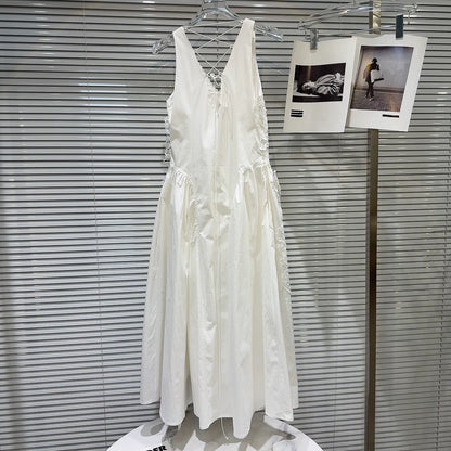 Popular online style, 2026 Spring New French Elegant V-neck Crochet Lace Patchwork Long Vest Dress