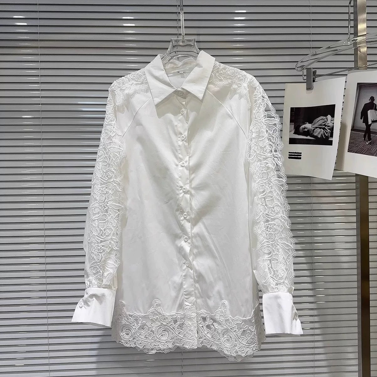 Popular online style, 2026 Spring New Arrival: Sweet and Elegant Lace Crochet Shirt + Organza Long Skirt Set