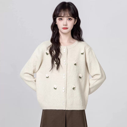 Gray sweater jacket women spring and autumn 2025 autumn new design loose flower knitted cardigan short top