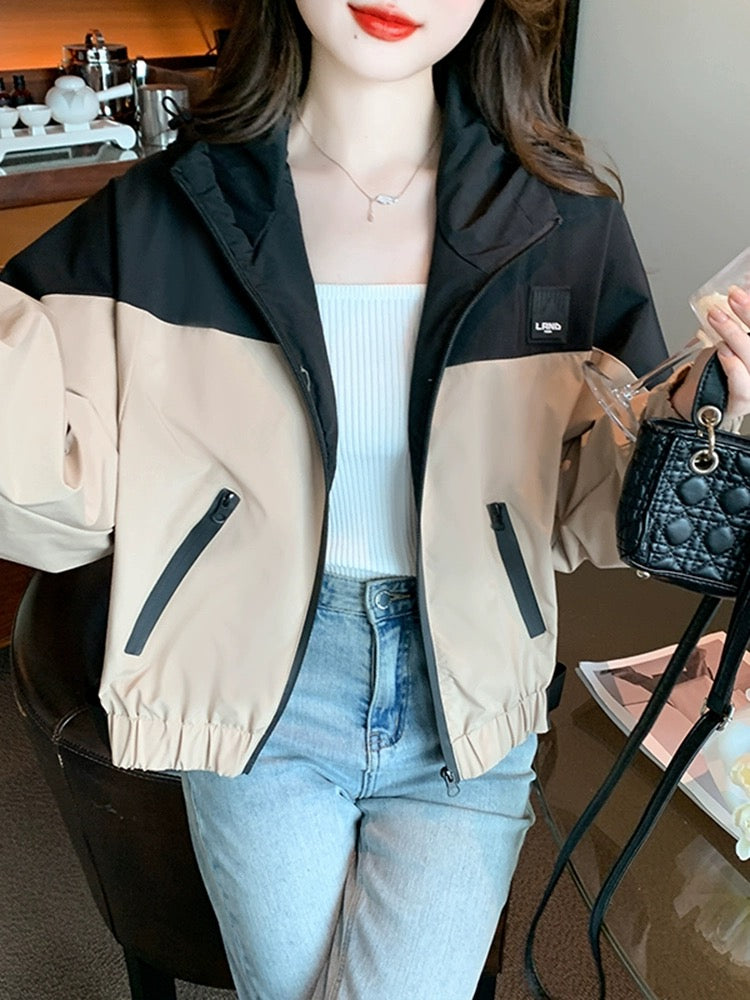 Fashionable contrasting color splicing jacket jacket for women spring 2024 new spring and autumn loose temperament short jacket top
